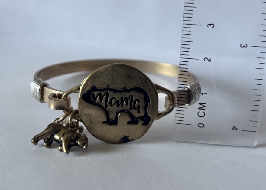 Silver Tone Mama Bear Dangle Charm Bangle Bracelet