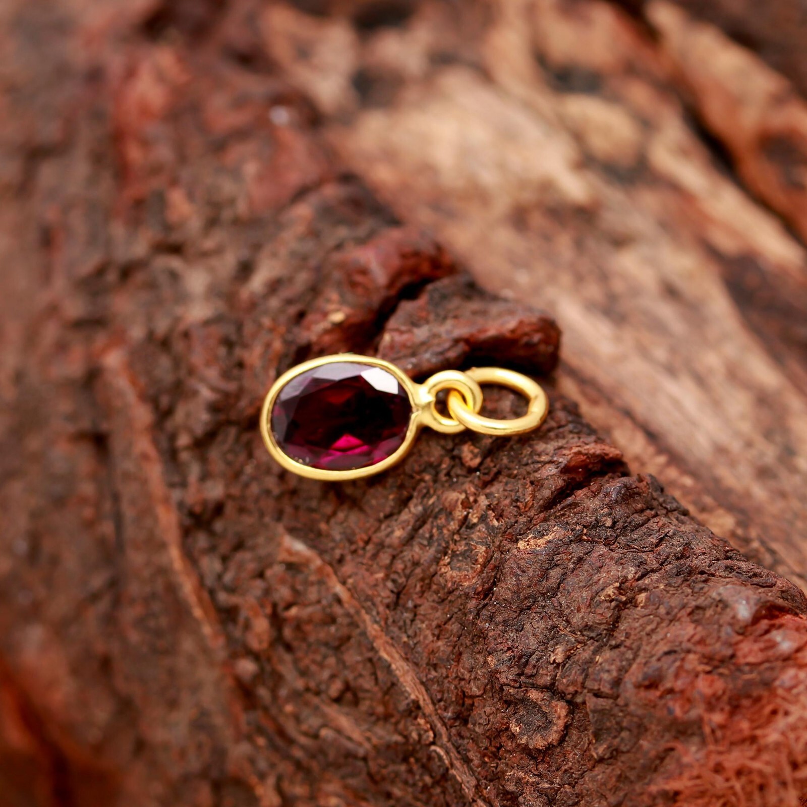 Natural Rhodolite Charm Pendant | 14k Gold Birthstone Jewelry, Unique Dainty Acc