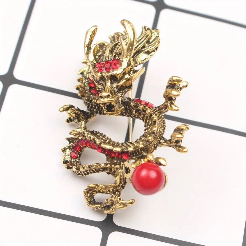 Majestic Chinese Dragon Dragon Ball Brooch Men’s Temperament Pearl Brooch