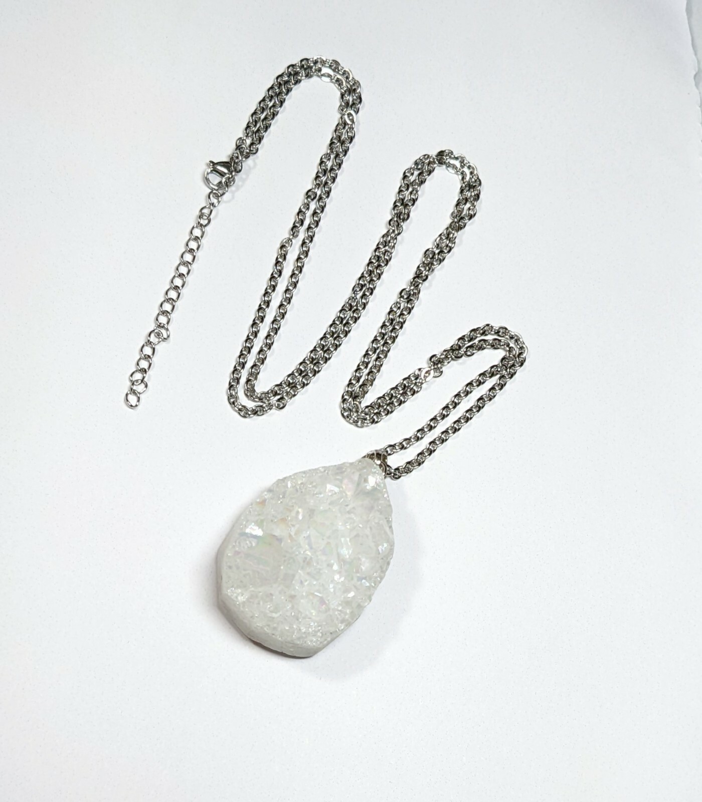 Druzy Geode Agate Pendant Necklace for Woman Long Necklace Healing 30″ Gift Whit