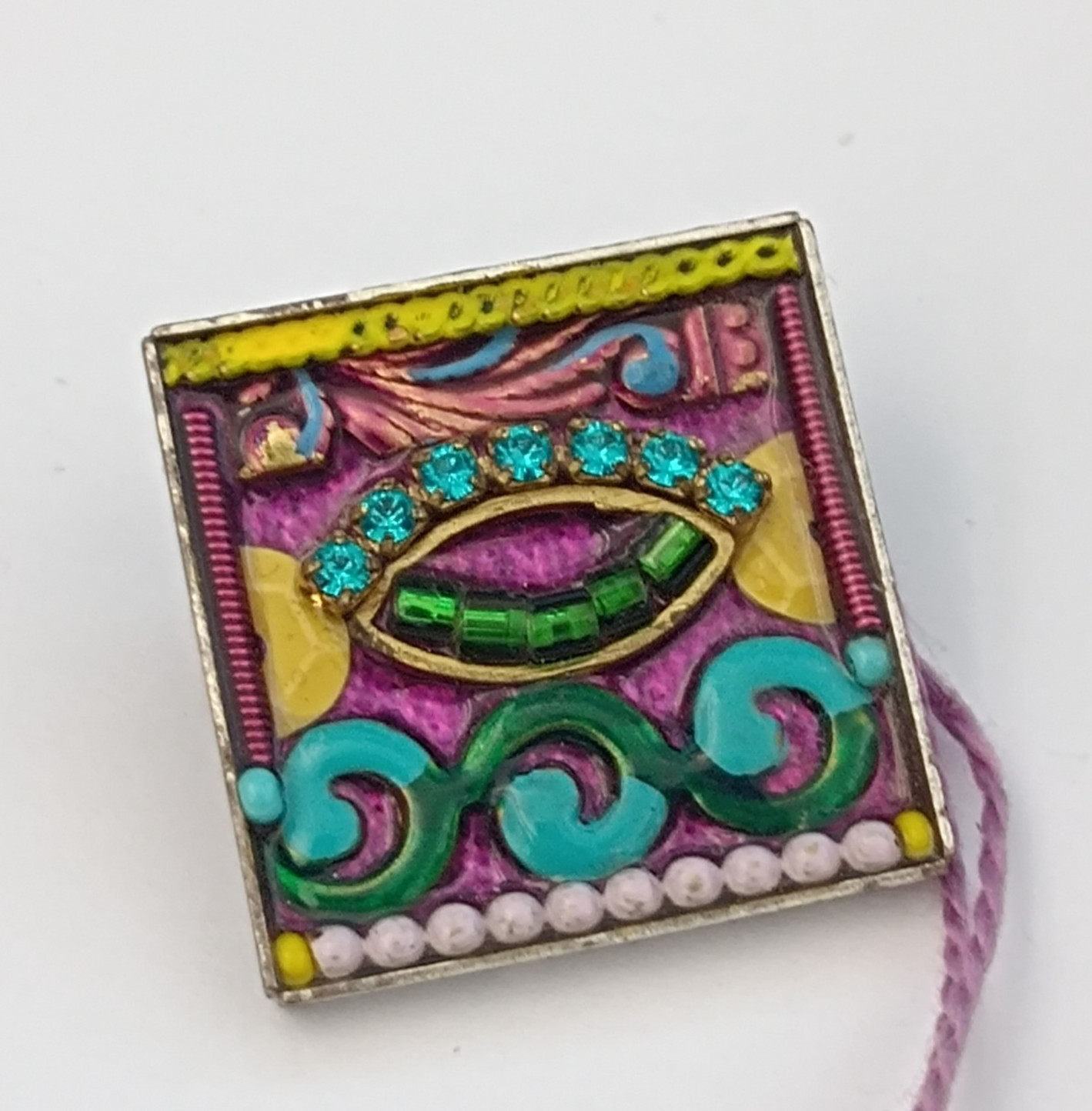 ADAYA Colorful Mosaic Brooch Eye Design Small Square Pin Folk Expressive Gift