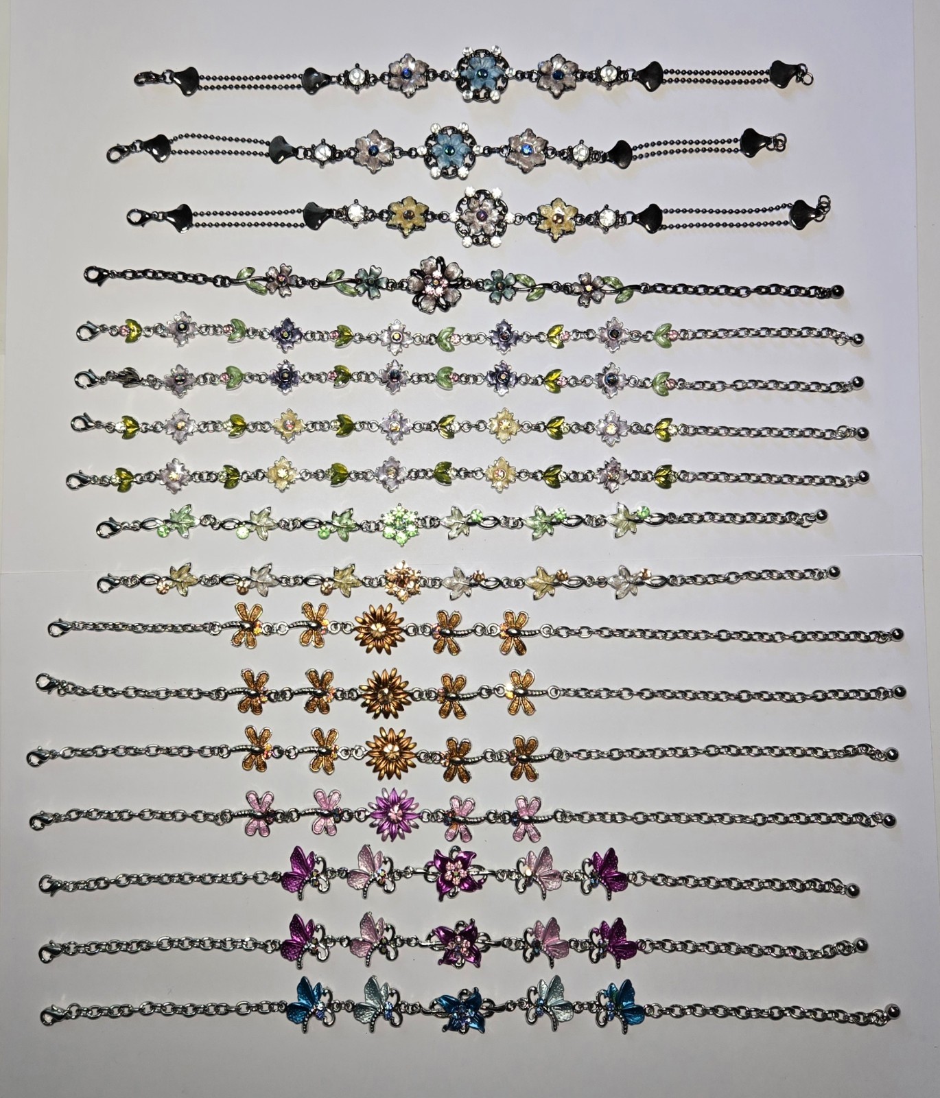 Wholesale Bracelets Lot of 12 Rhinestone Butterfly Flower Lobster Clasp Bracelet