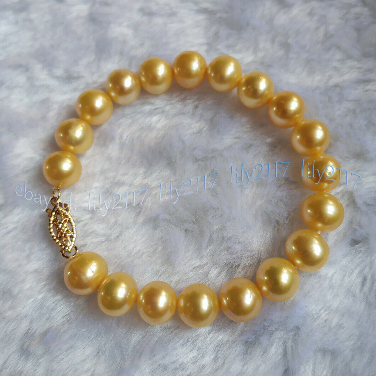9-10mm Real Natural South Sea Round Gold Pearl Bracelet 7.5-8 inch 14k clasp