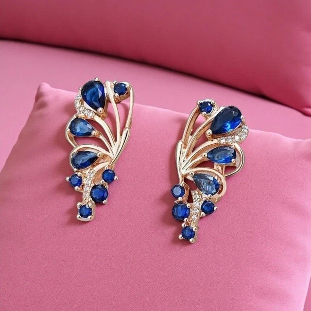 2.20Ct Pear Cut Simulated Sapphire Butterfly Stud Earrings 14k Rose Gold Plated