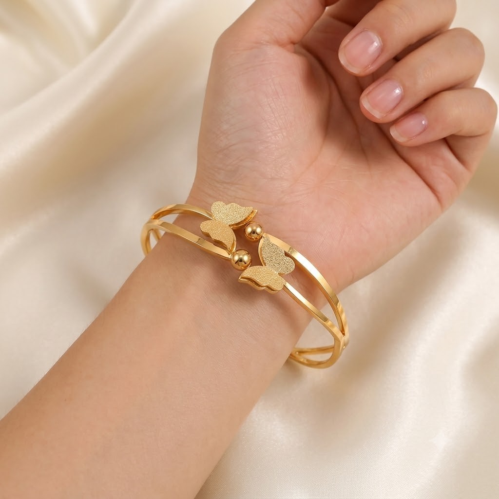 Gold Tone Butterfly Leaf Cuff Bracelet Open Bangle for Women Gift