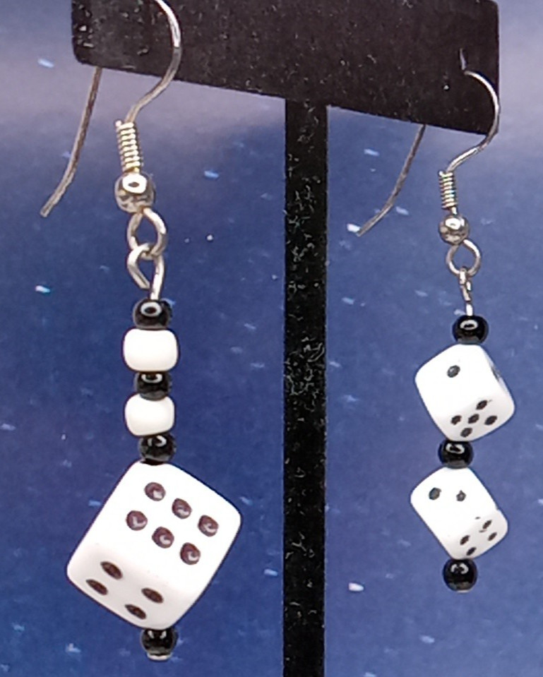 White Die Dice Pierced Earrings
