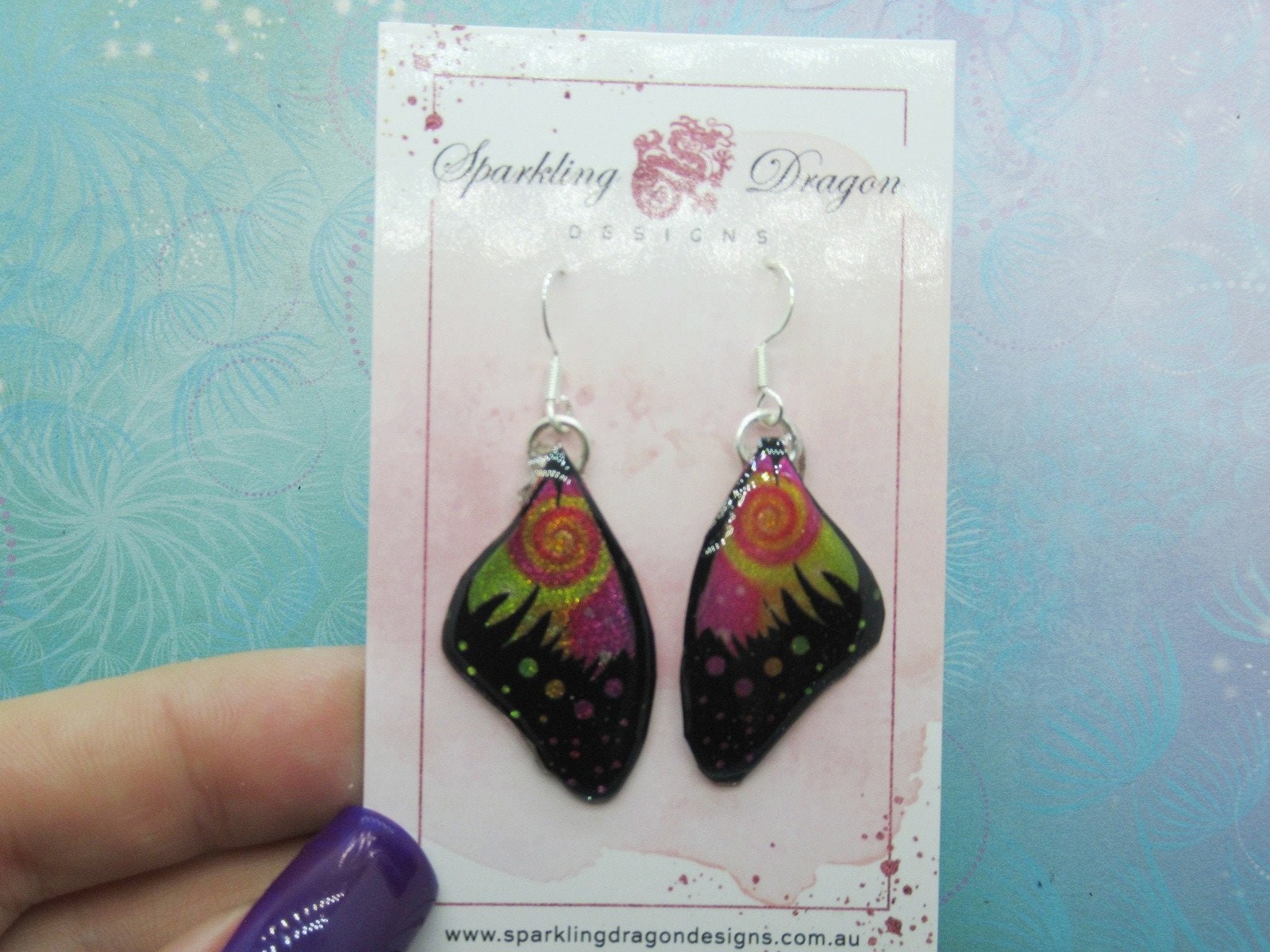 Butterfly Wing Earrings Swirling Pink & Yellow – Fairy Jewellery, Fun Gift for