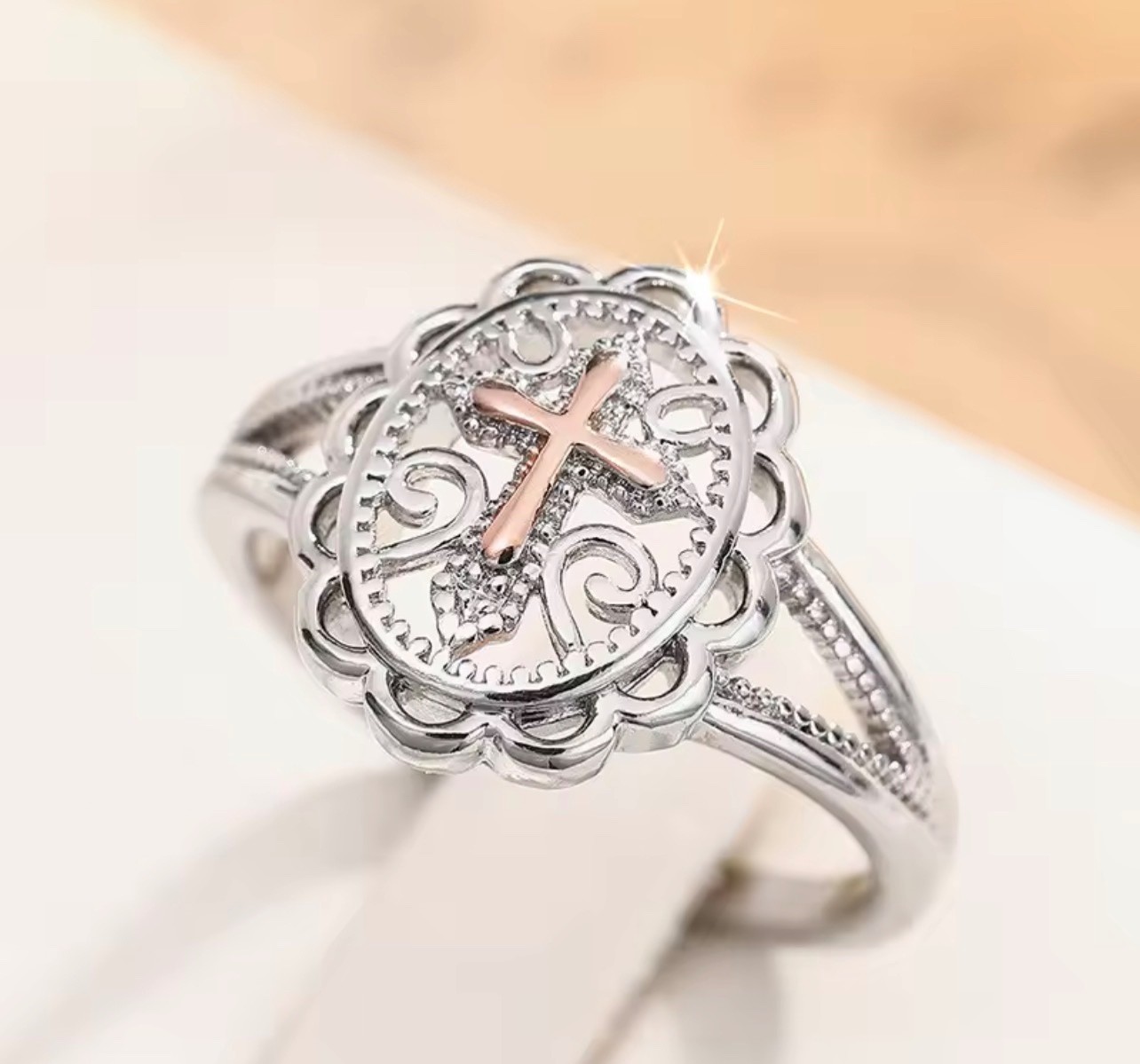 925 Sterling Silver Hollow-out Design Cross Finger Rings Fashion Female Daily We