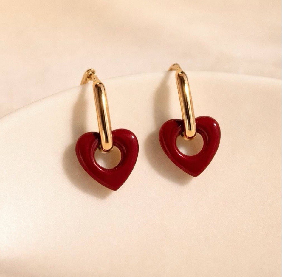 Red Heart Earrings Hoop,Gold Cute Jewelry Gift, Valentine Jewelry For Her 066
