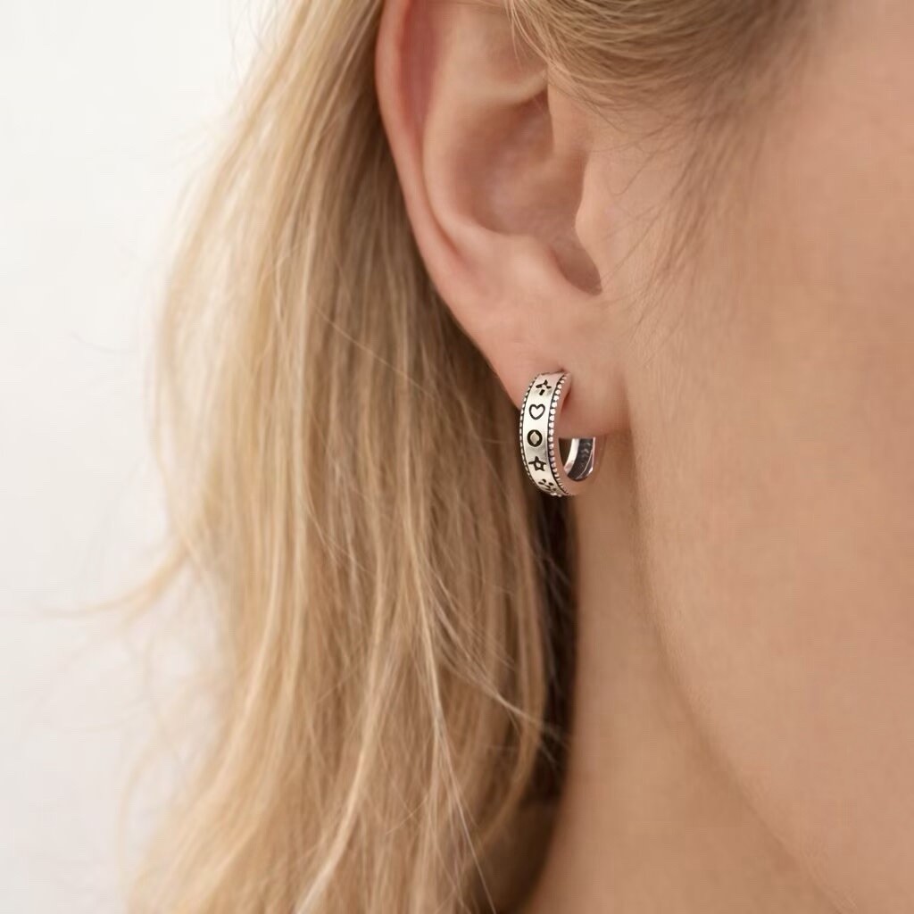 Heart Huggie Hoop Earrings 925 Silver small Heart Star Hoop Earrings 172