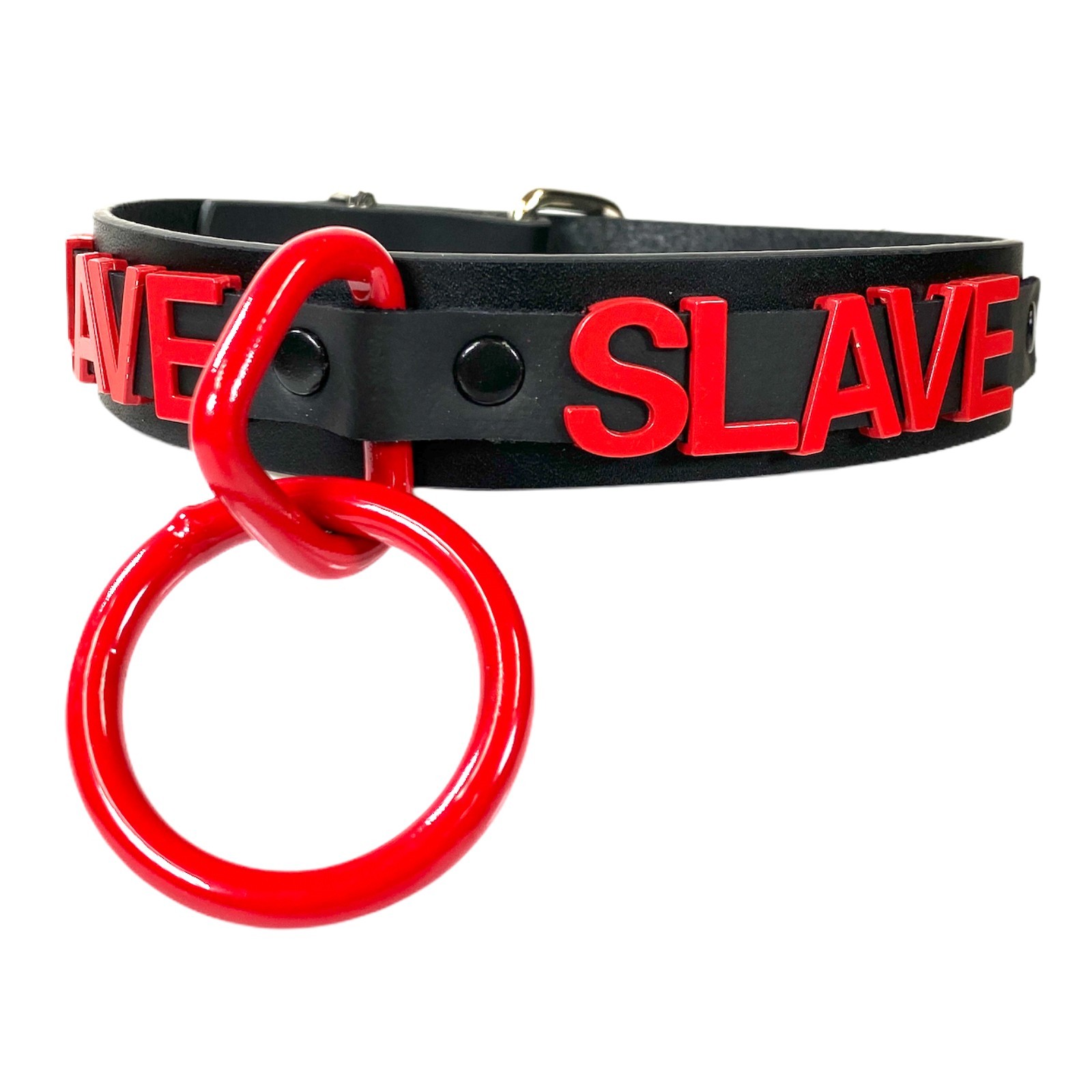 Name Bondage Collar Black O Ring RED Letter Slave Leather BDSM Slut Choker