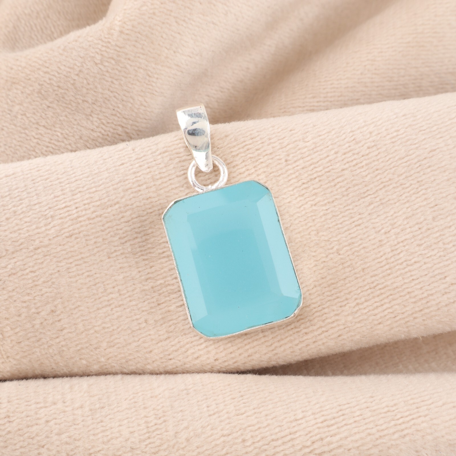 Wedding Gift For Her 925 Sterling Silver Blue Chalcedony Gemstone Pendant