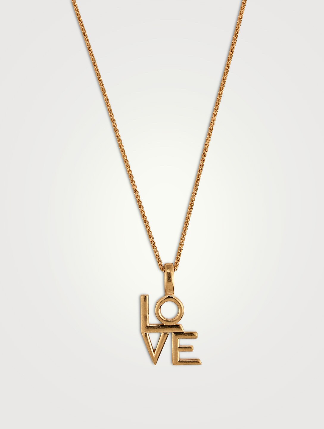 NIB Saint Laurent YSL LOVE Charm Antique Gold Brass Pendant Chain Necklace $650