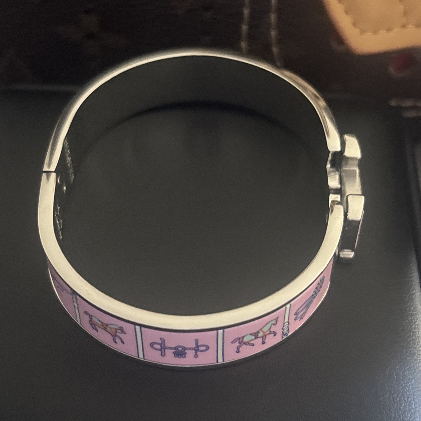 Hermès Inspired Enamel H Bracelet Silver Tone Multicolor Geometric Bangle