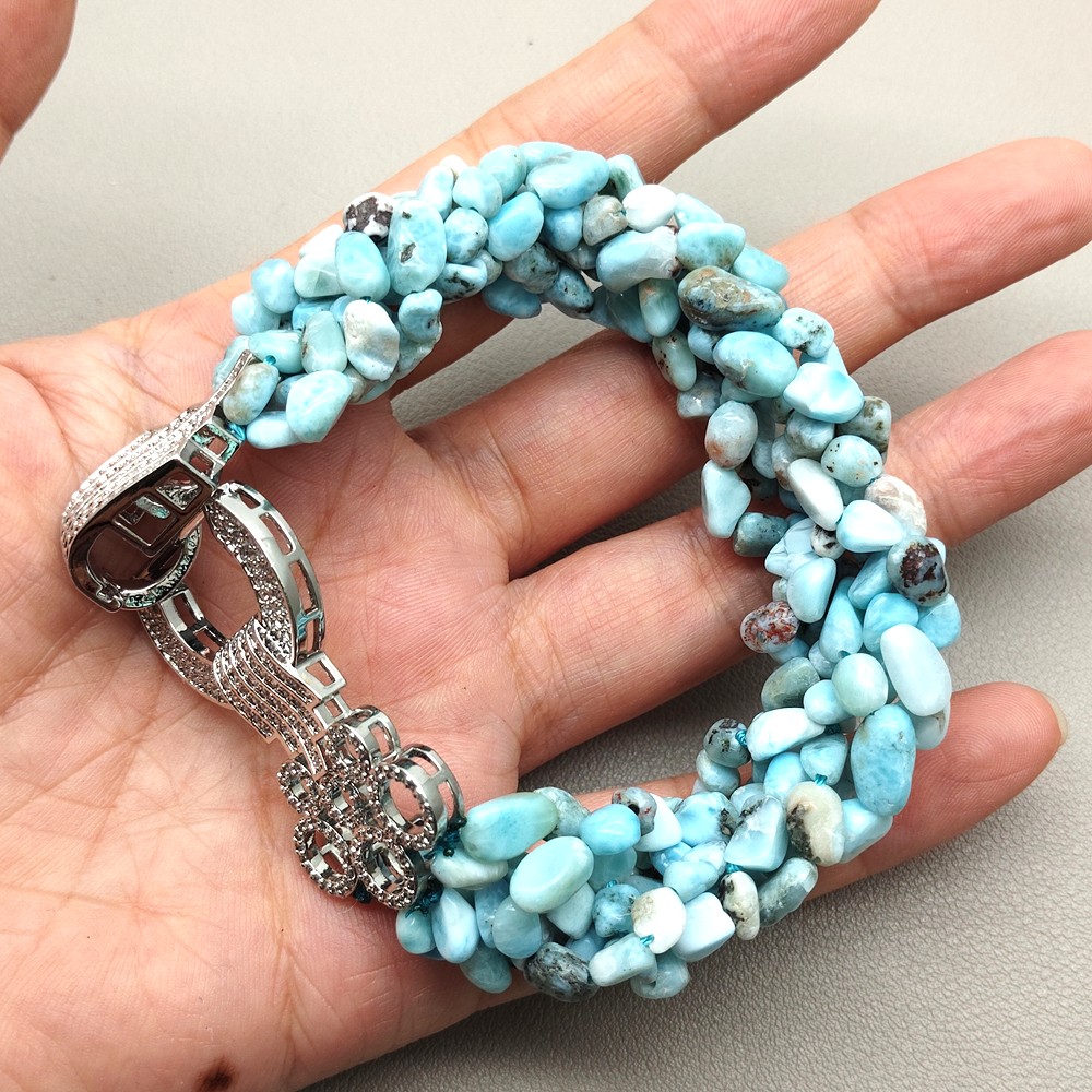 Natural Blue Larimar Gemstone Handmade Beaded Bracelet