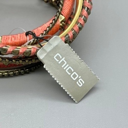 Chico’s Bracelet Women Pink Boho Stacked Bangle Set Beaded Thread Wrapped 8 In