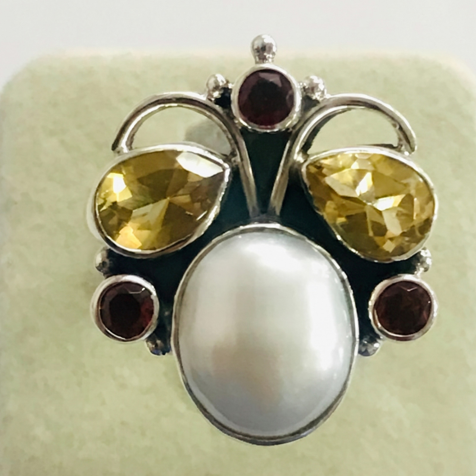 925 Sterling Silver Natural Multi-Stone Bee Ring, Handmade Jewelry