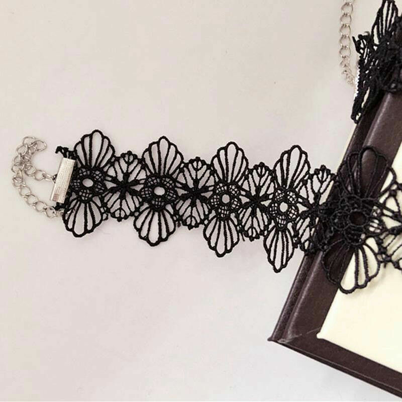 Retro Women Black Lace Flower Choker Necklace Bracelet Punk Gothic Jewelry Set