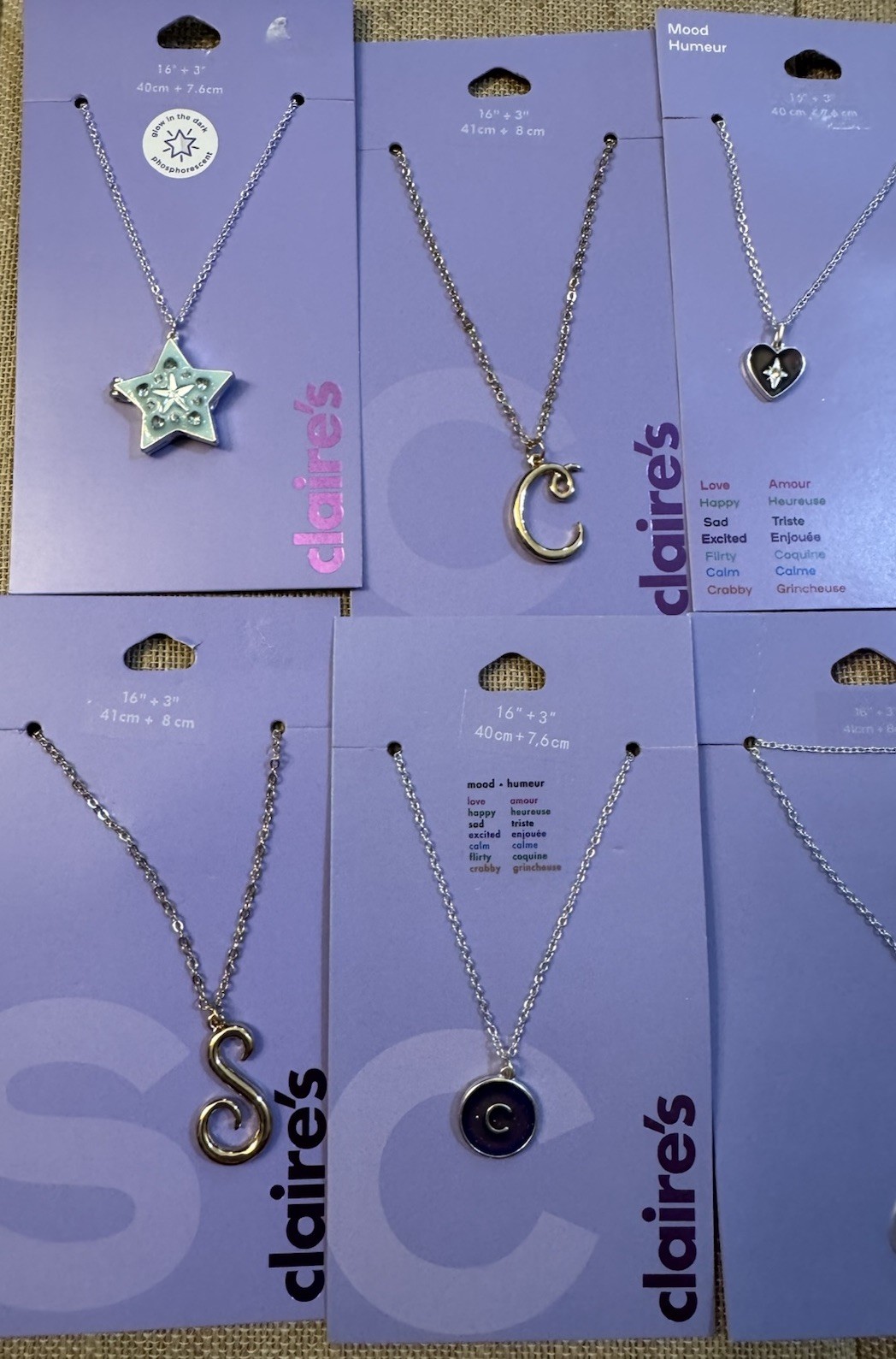 CLAIRES Necklace Cards Lot of 10 cards 10 Necklaces NWT #5 CZ, Mood, Lockets