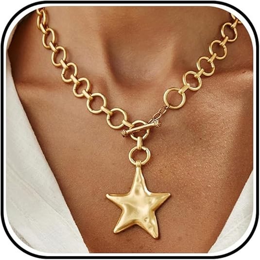 Chunky Star Necklaces for Women Gold Star Statement Necklace Big Star Pendant Ne