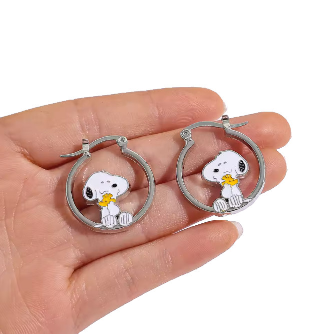 Cute Woodstock Friend Snoopys Hoop Earrings Clip Dangle Gift Earring 1 Pair Set