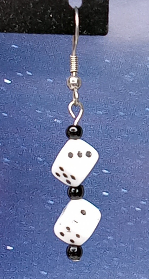 White Die Dice Pierced Earrings