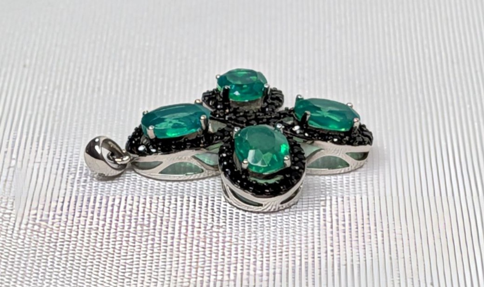 Green Emerald & Black Spinel Pendant in Sterling Silver