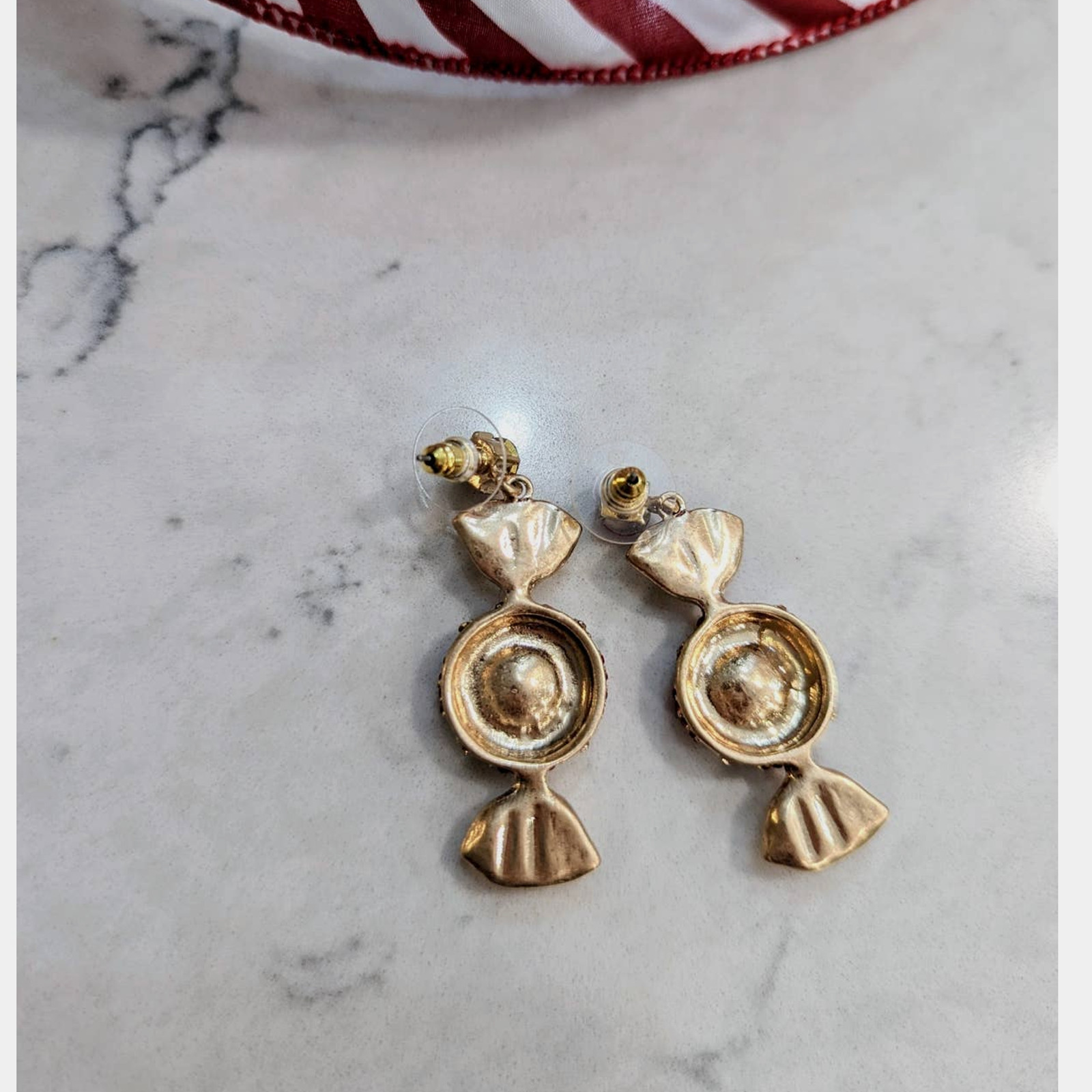 HOLIDAY Red White Sparkle Peppermint Dangle Post Earrings Christmas Gift NEW