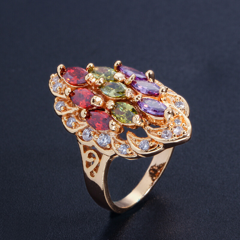 Luxury Gold Plated Marquise Cubic Zirconia Ring Women Wedding Party Jewelry Gift