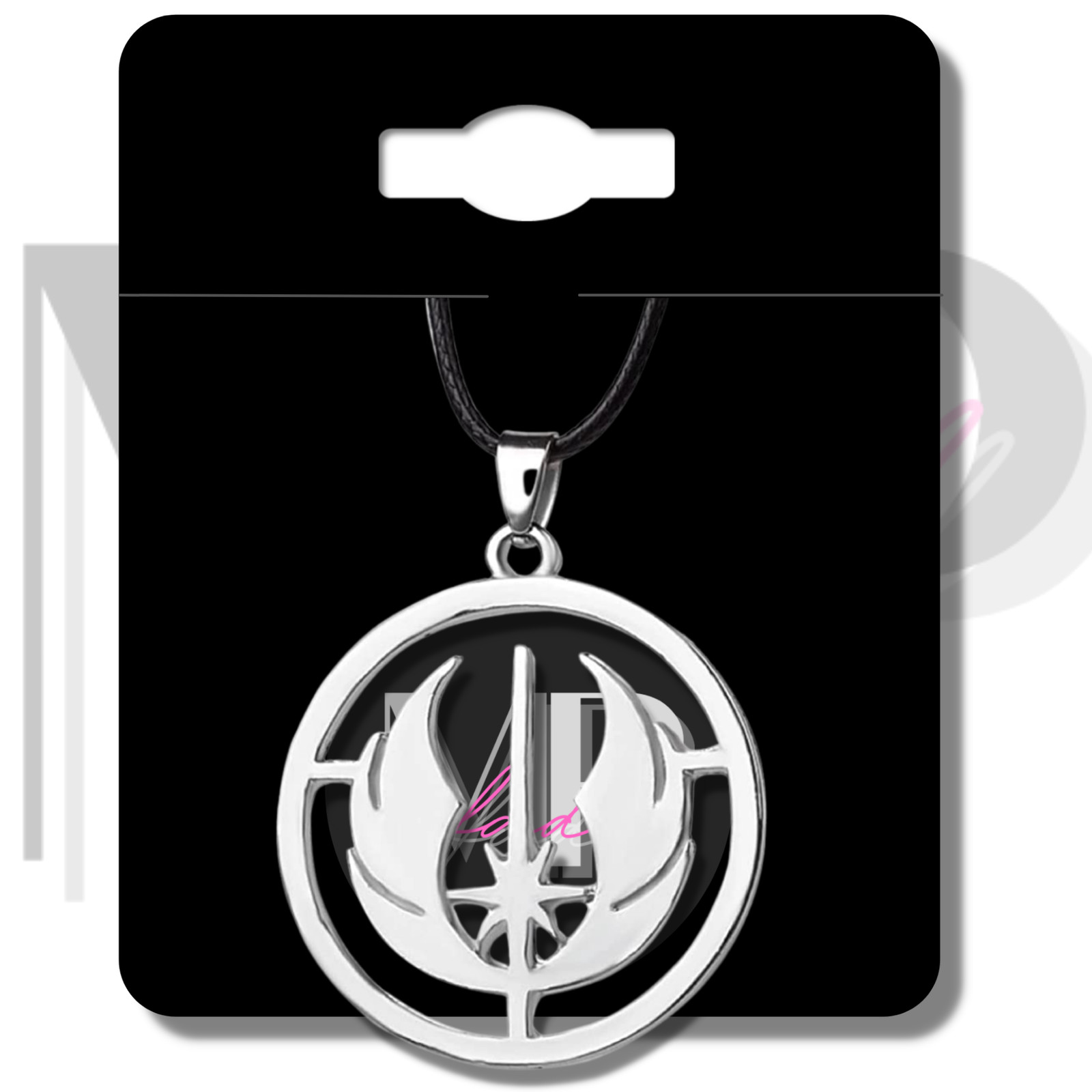Star Wars Necklace Pendant Leather Cord Stainless Steel Silver JEDI ORDER Symbol