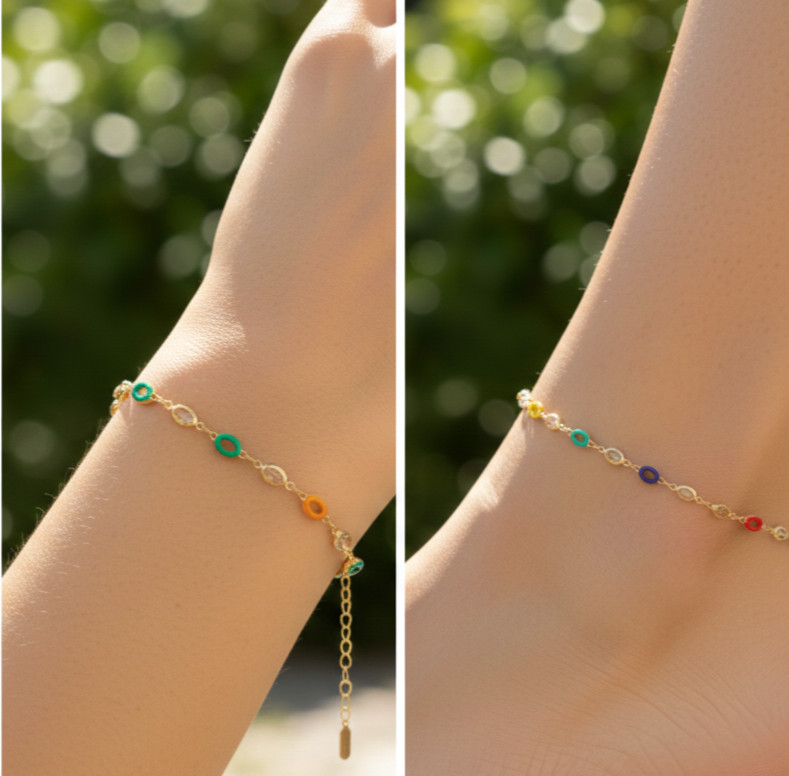 Gold Color Multicolor Charm Anklet for Women Minimalist Beaded Boho Designer