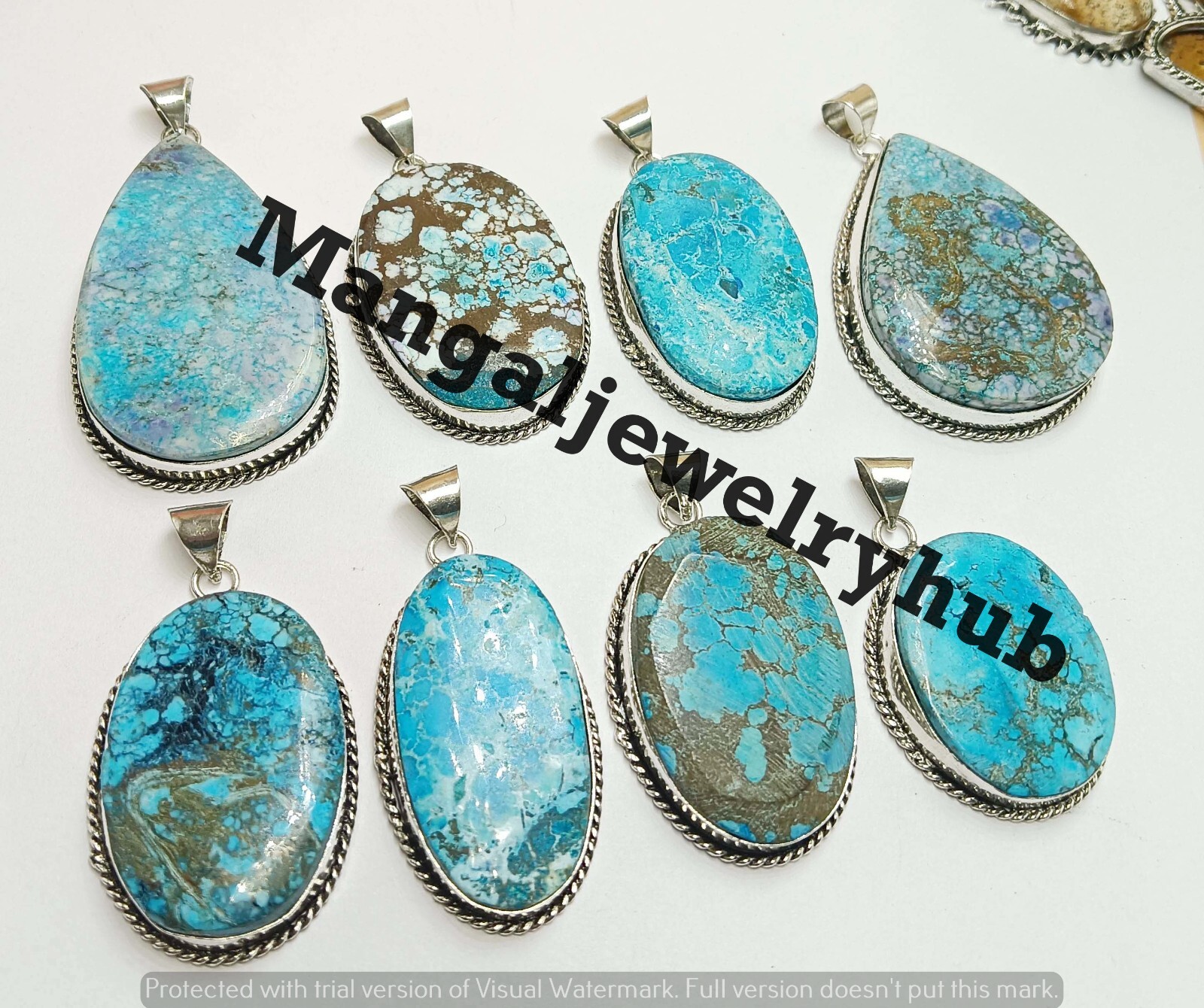 Good Look Turquoise Gemstone 10PCS Pendants 925 Silver Plated Bulk Jewelry Lot