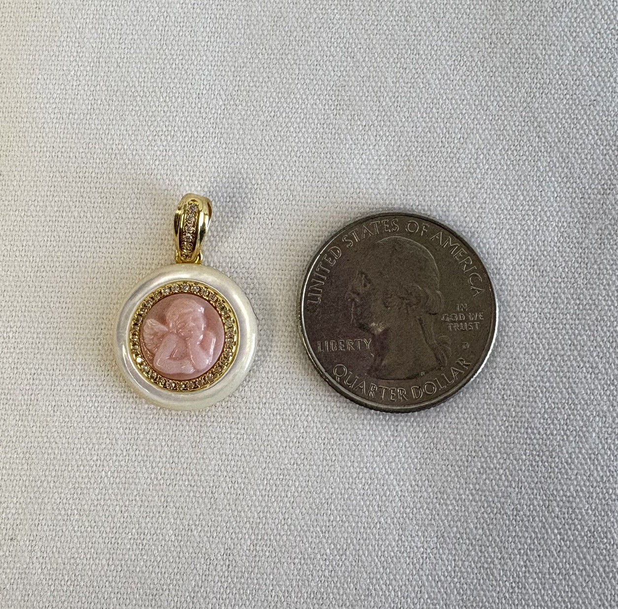 Angel Cameo Mother-of-Pearl Cubic Zirconia Gold Plated Pendant Pink Or Gray