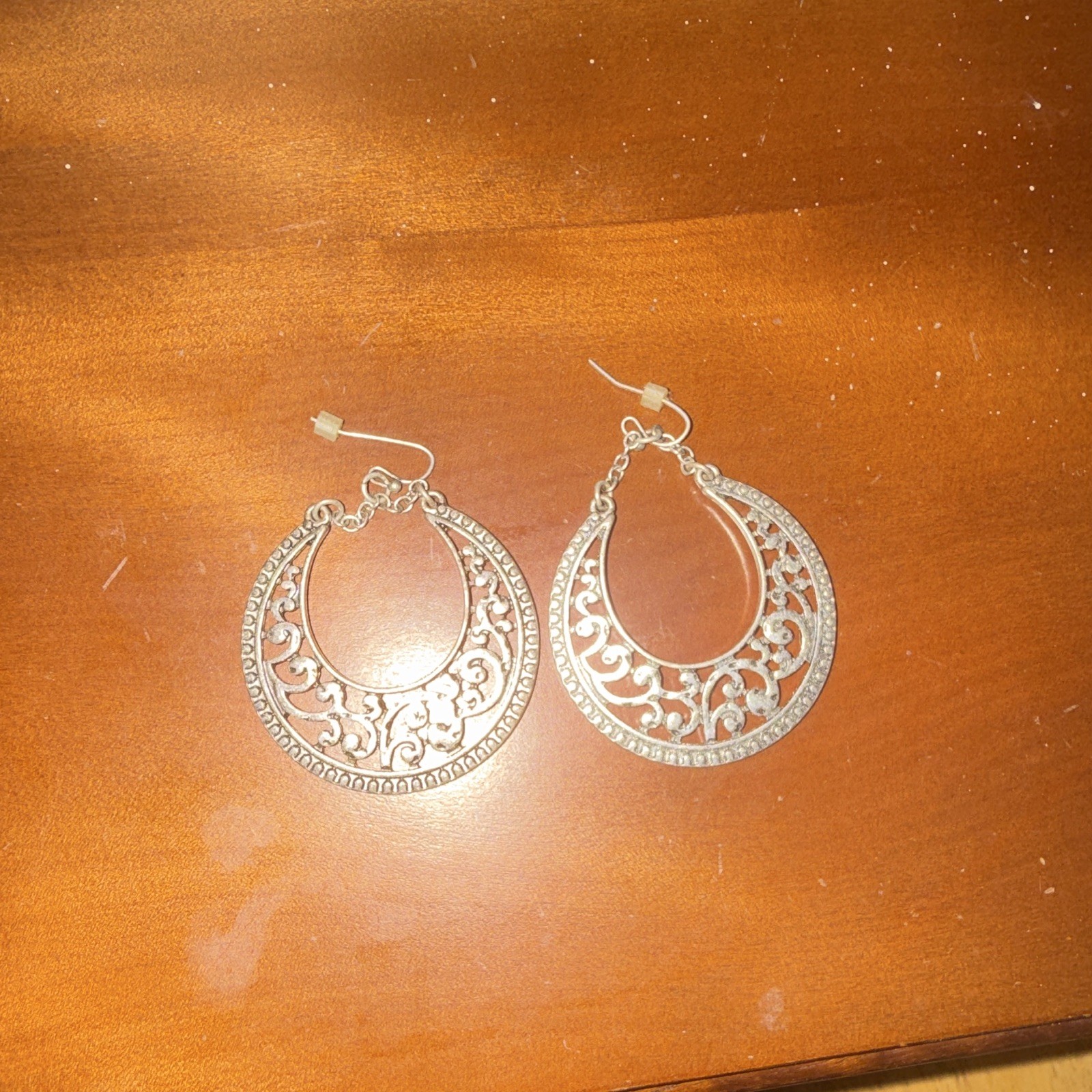 Premier Silver-Tone Metal Filigree Hoop Dangle Earrings French Wire Nickel-Free