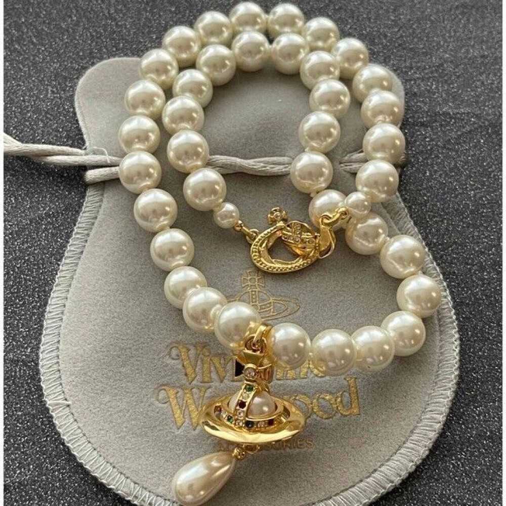 Vivienne Westwood Orb Necklace Choker White 1 Row Drop Pearl 3D Gold Outlet