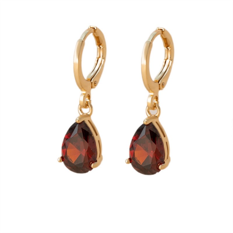 Female earrings water drop zirconium copper inlaid color all-match simple Retro