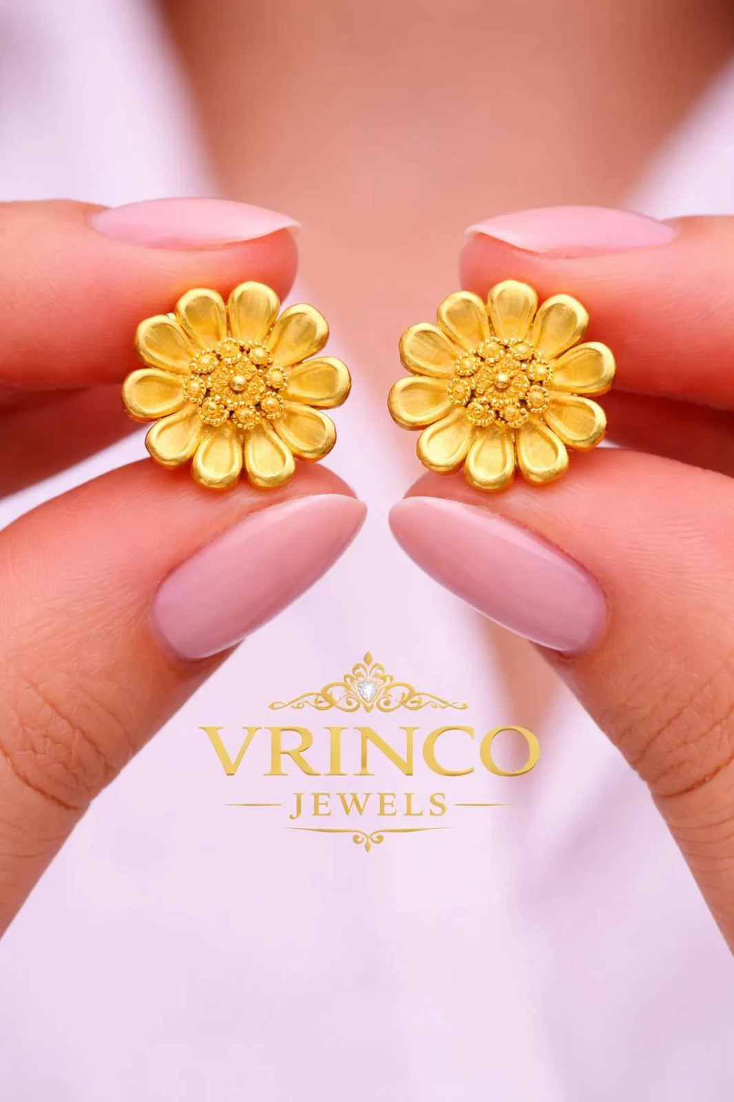 22K Solid Gold Floral Stud Earrings 2.04g 916 Minimal Flower Women Jewelry