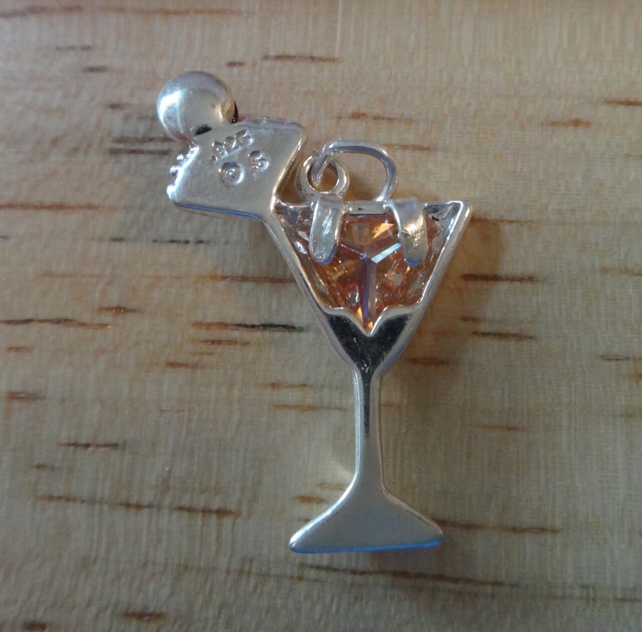 18x30mm Tropical Drink Cocktail Orange and Red CZ Yellow Enamel Sterling Silver