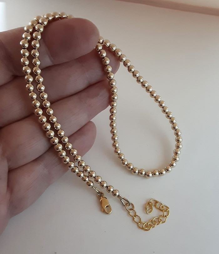 14k Gold Filled 4mm Beaded Ball Choker Necklace 40cms + 5cm Extenson Chain