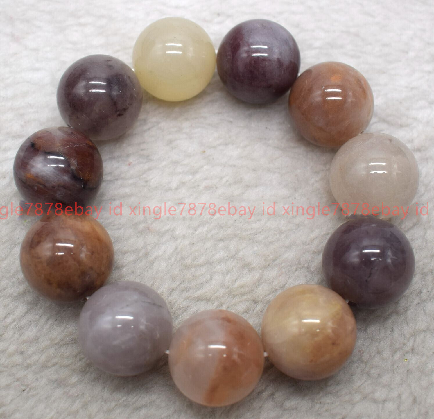 Pretty Huge 20mm Jinsi Jade Gemstone Round Beads Elastic Bracelet 7.5″ Jewely