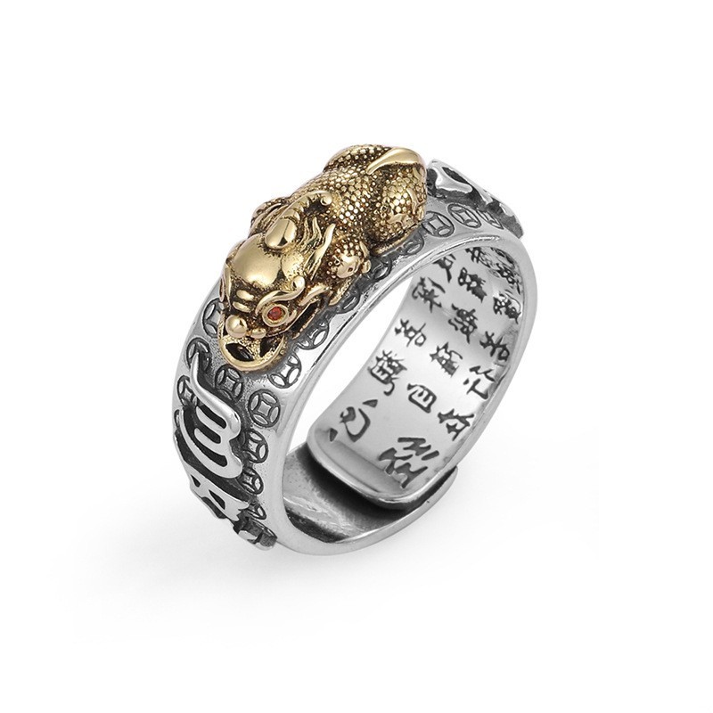 Feng Shui Pixiu Mantra Ring for Women & Men, Adjustable Size Buddhist Ring