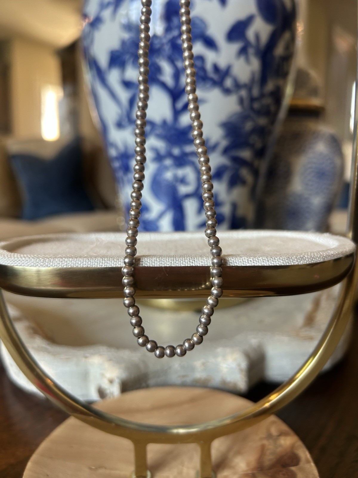Silver Tone Faux Pearl Beaded Necklace Simulated Gray Round Imitation Pearl