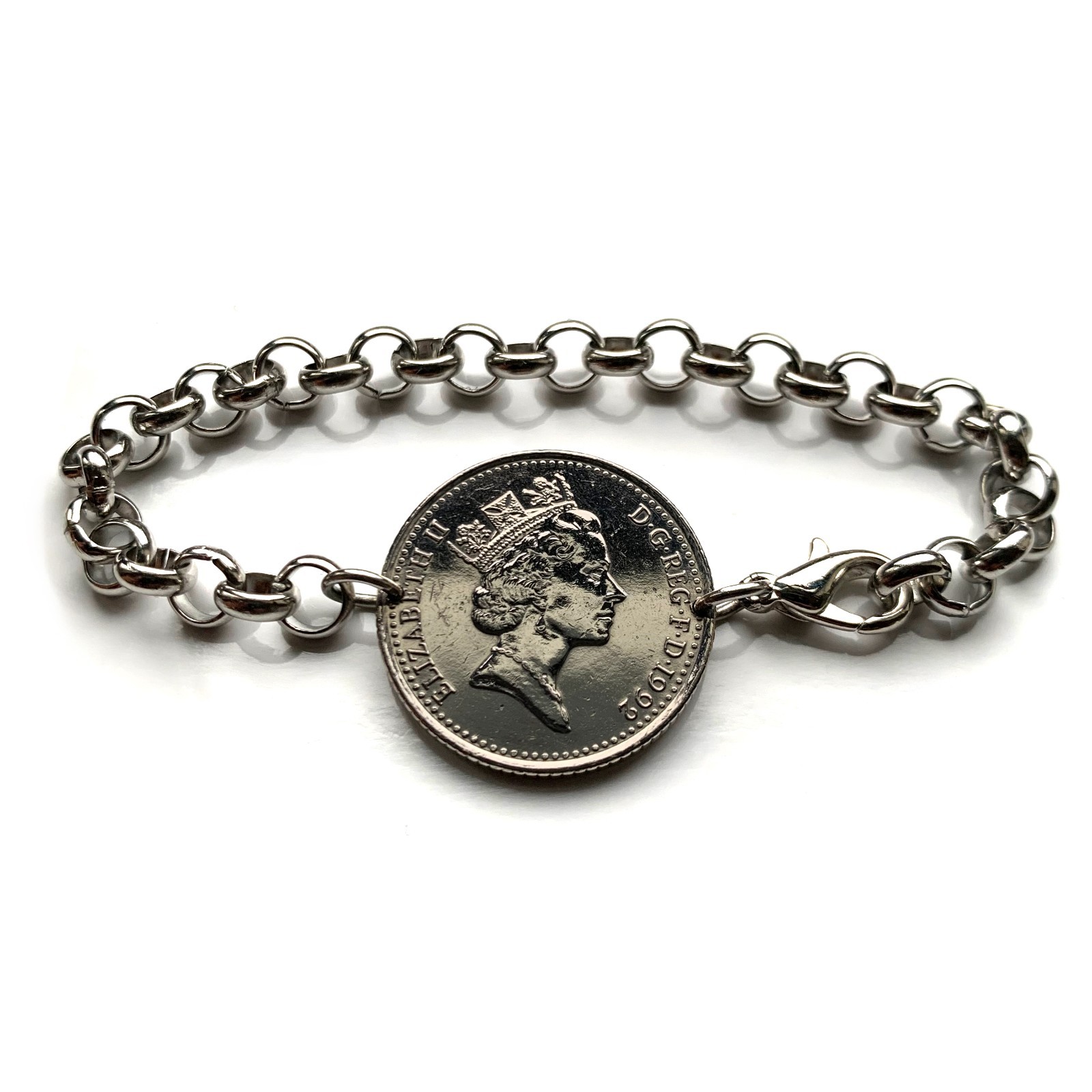 1992 England United Kingdom 10 Pence coin bracelet English lion London b000166