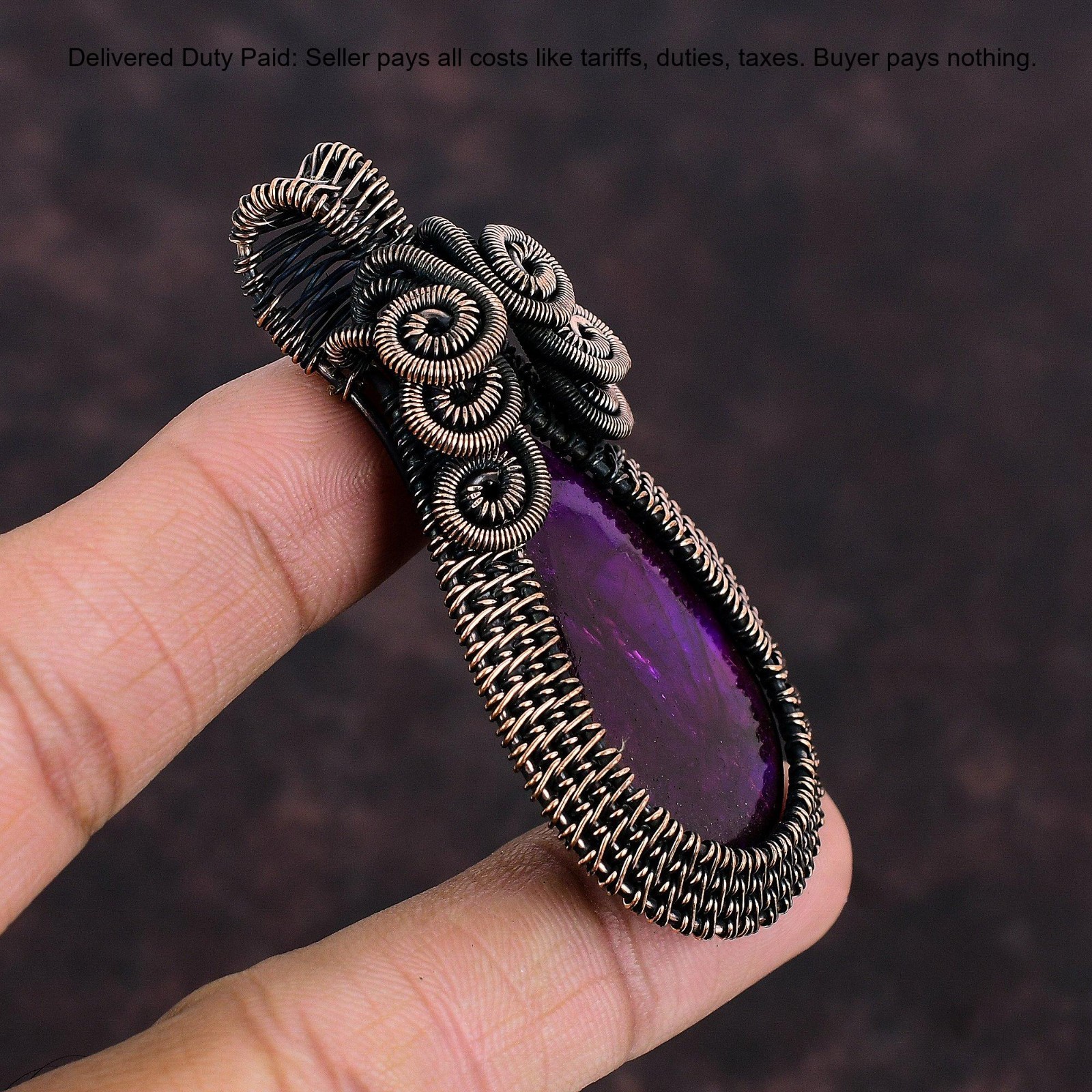 Copper Pink Fire Labradorite Stone Daughter Wedding Wire Wrapped Pendant Jewelry