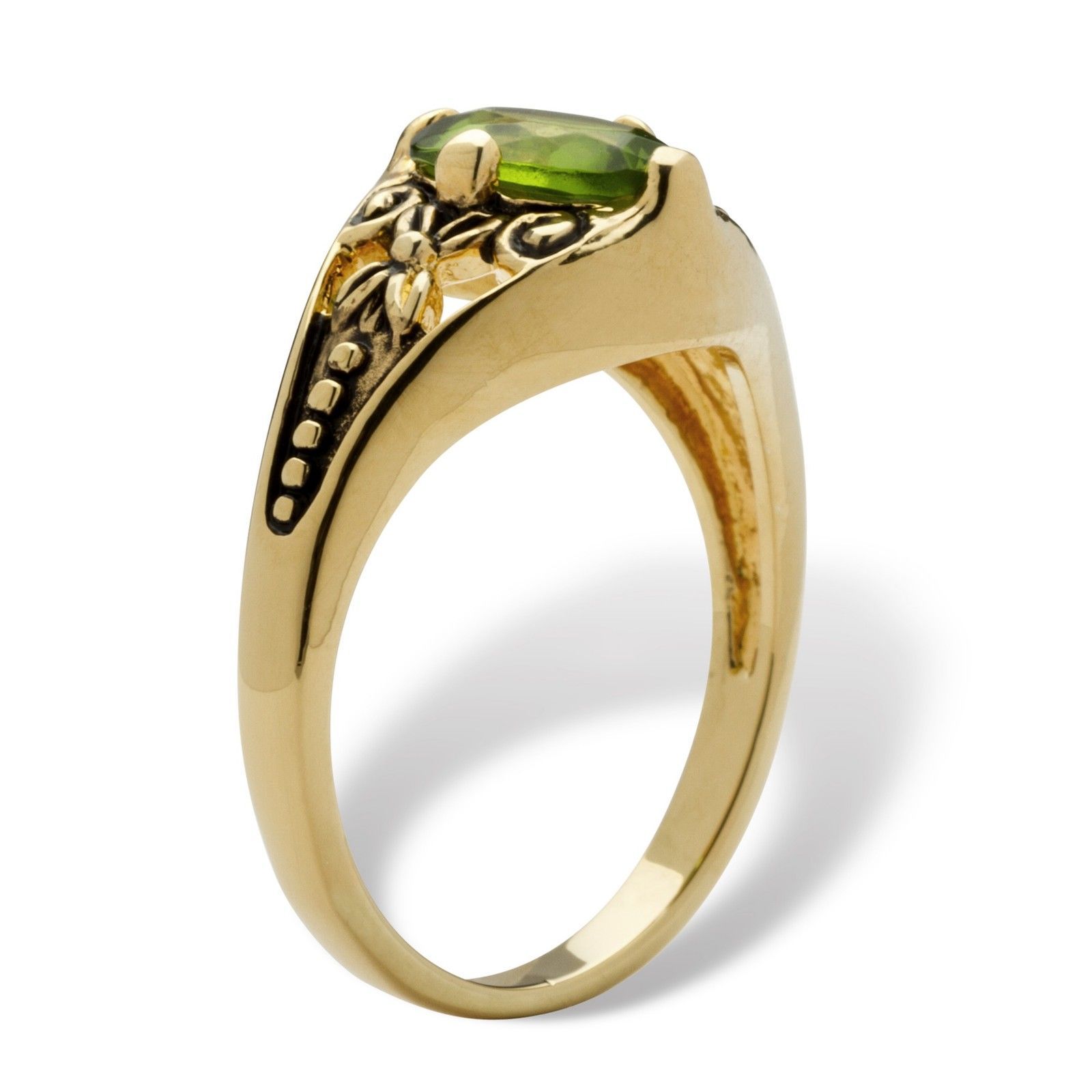 WOMENS ANTIQUED 14K GOLD BIRTHSTONE AUGUST PERIDOT RING 5 6 7 8 9 10