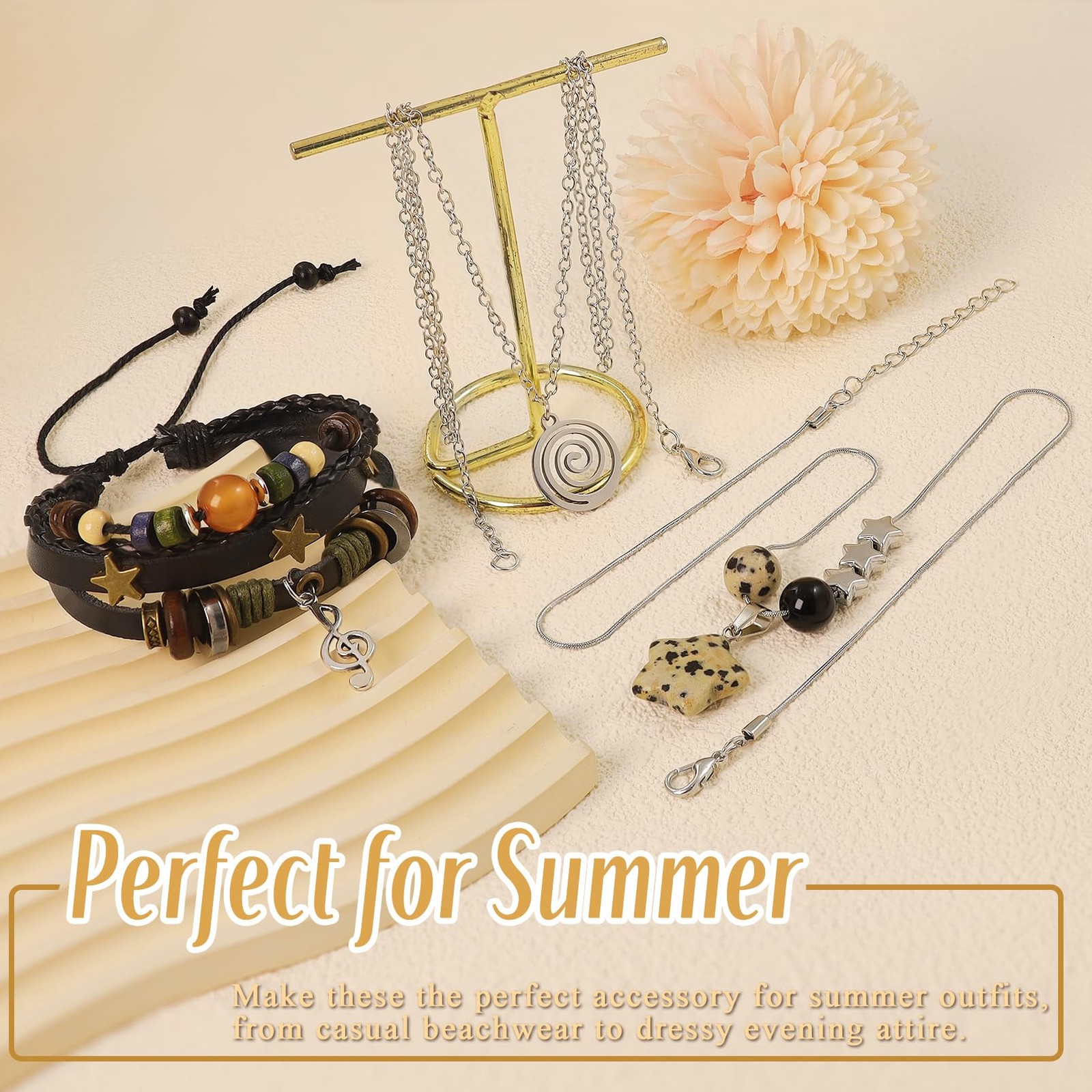 RechicGu Multilayer Y2k Star Necklace Fairy Grunge Bracelets Swirl Set