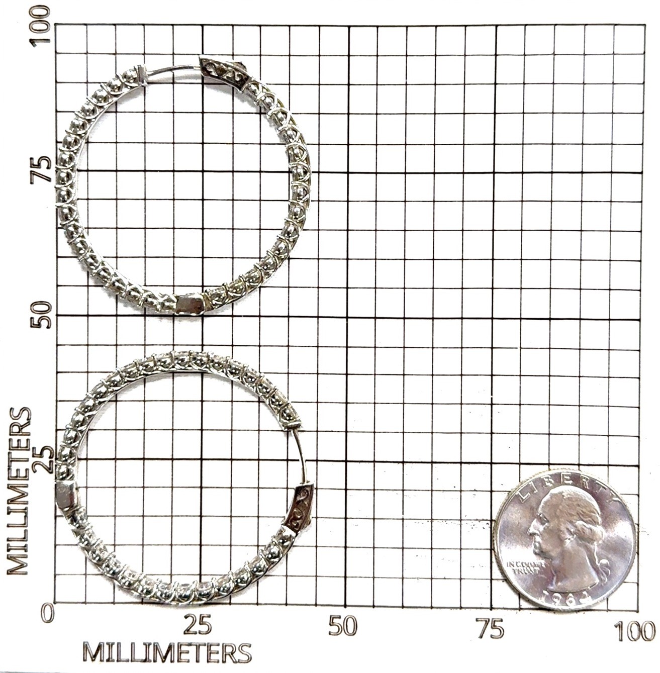 43mm 925 Sterling Silver Cubic Zirconia Hoop Earrings 13.1g