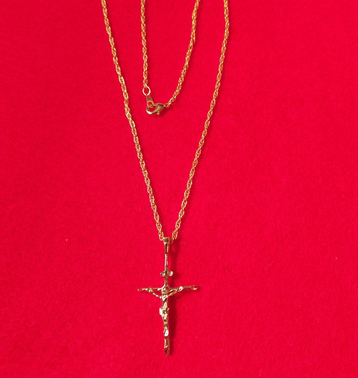 14KT GOLD PLATED CROSS CRUCIFIX CHARM PENDANT WITH 20 INCH ROPE NECKLACE – 2040