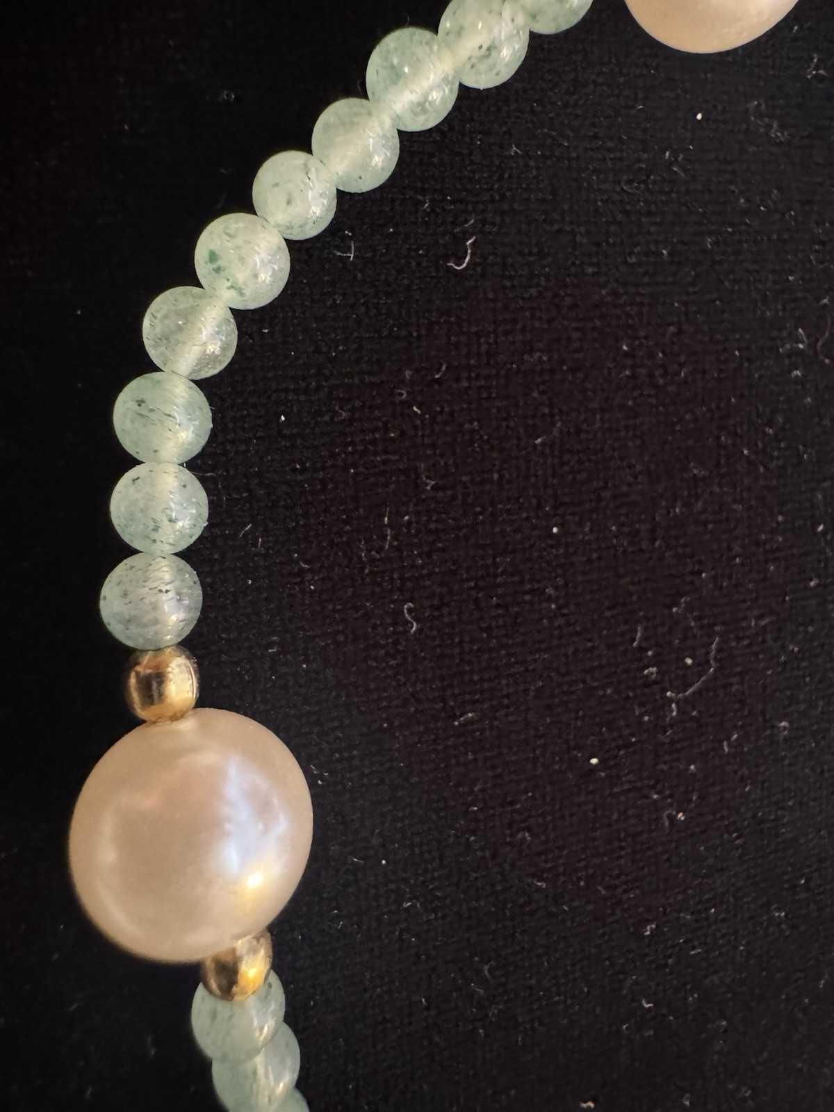 Chinese Jadeite Beaded Necklace With Faux Pearls And Gold Tone Filagree Clasp .