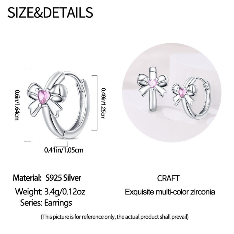 PANDACH Women Sterling Silver Girl CZ Bow Tie Huggie Hoop Earrings Birthday Gift